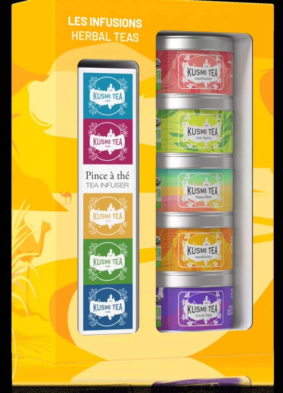 Tea Samplers-Kusmi Tea The Herbal Teas gift set with a tea infuser Organic herbal teas, hibiscus and rooibos